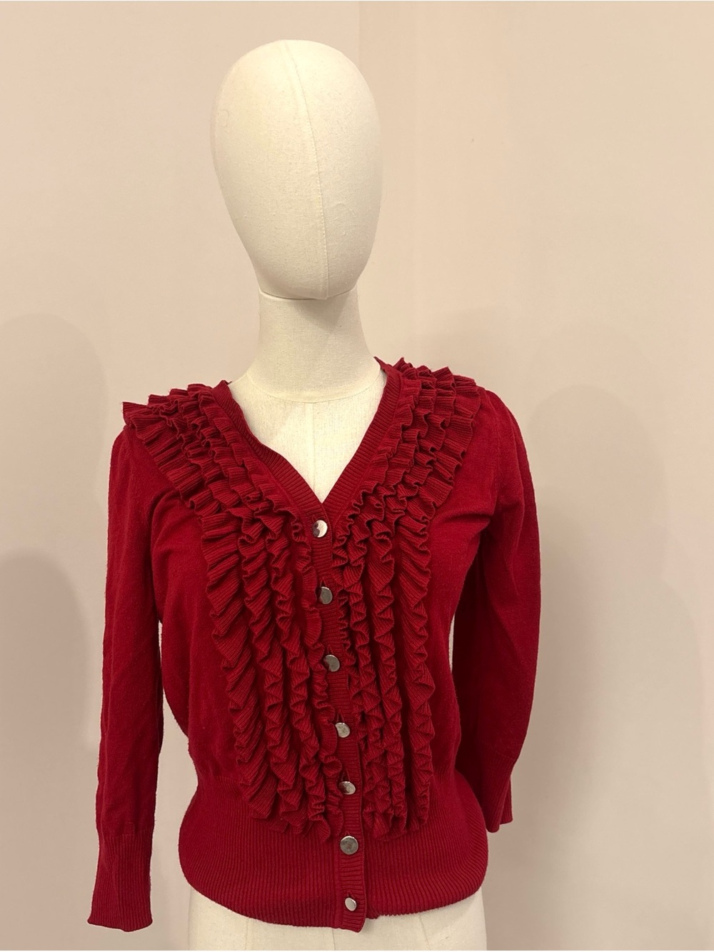 Alfani Red Ruffle-Front Button Cardigan - Picture 7 of 7